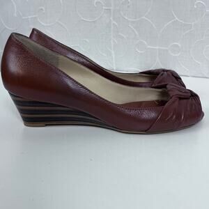 Johnston & Murphy Womens Shoes Size 7.5 Red Open Toe‎ Slip On Heels Pumps